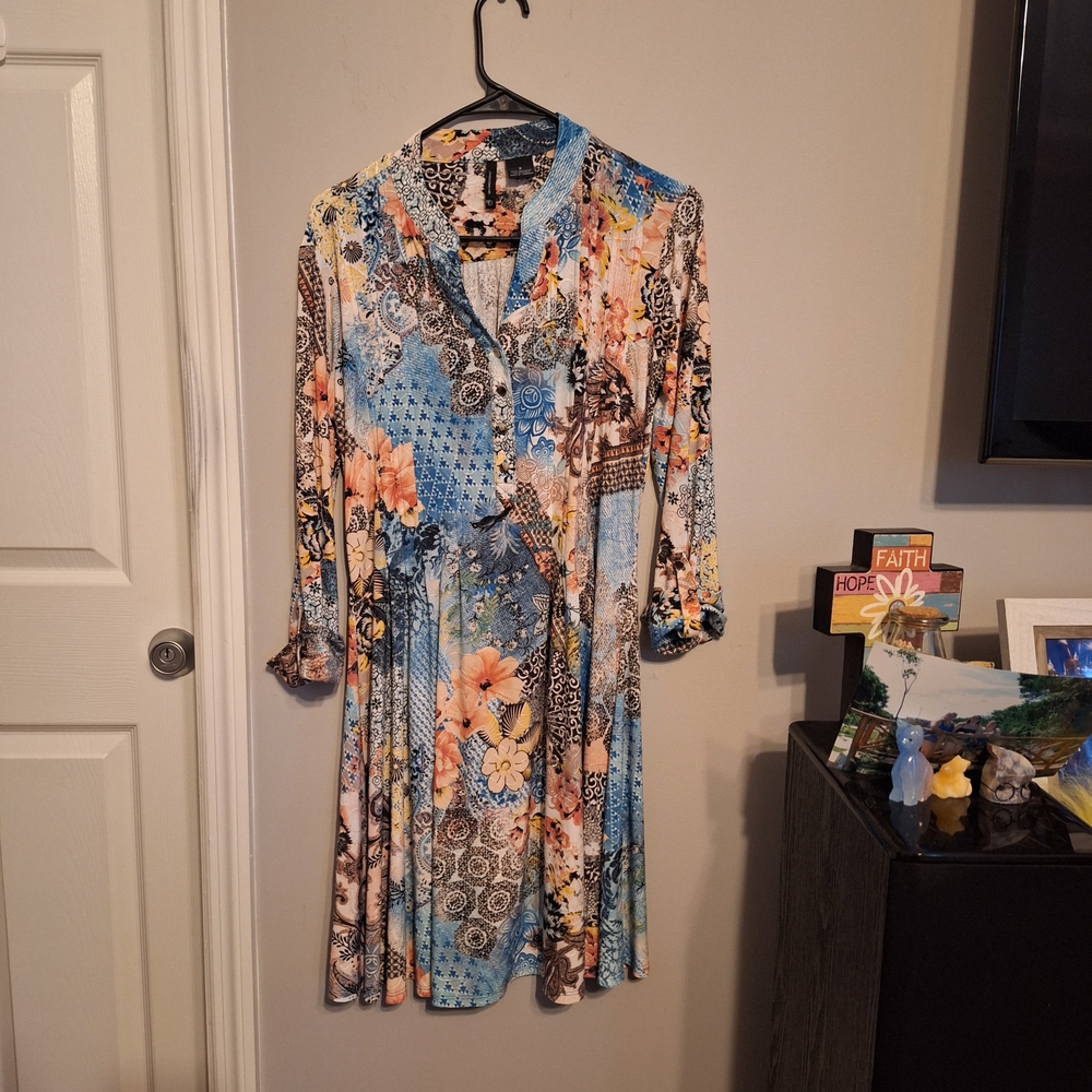 New Direction Polyester Spandex Stretch Floral Patchwork Women's Dress